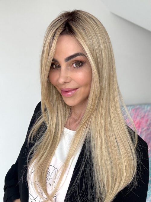 Lace front Mono Top Honey with Chai Latte / topper syntetyczny miodowy blond